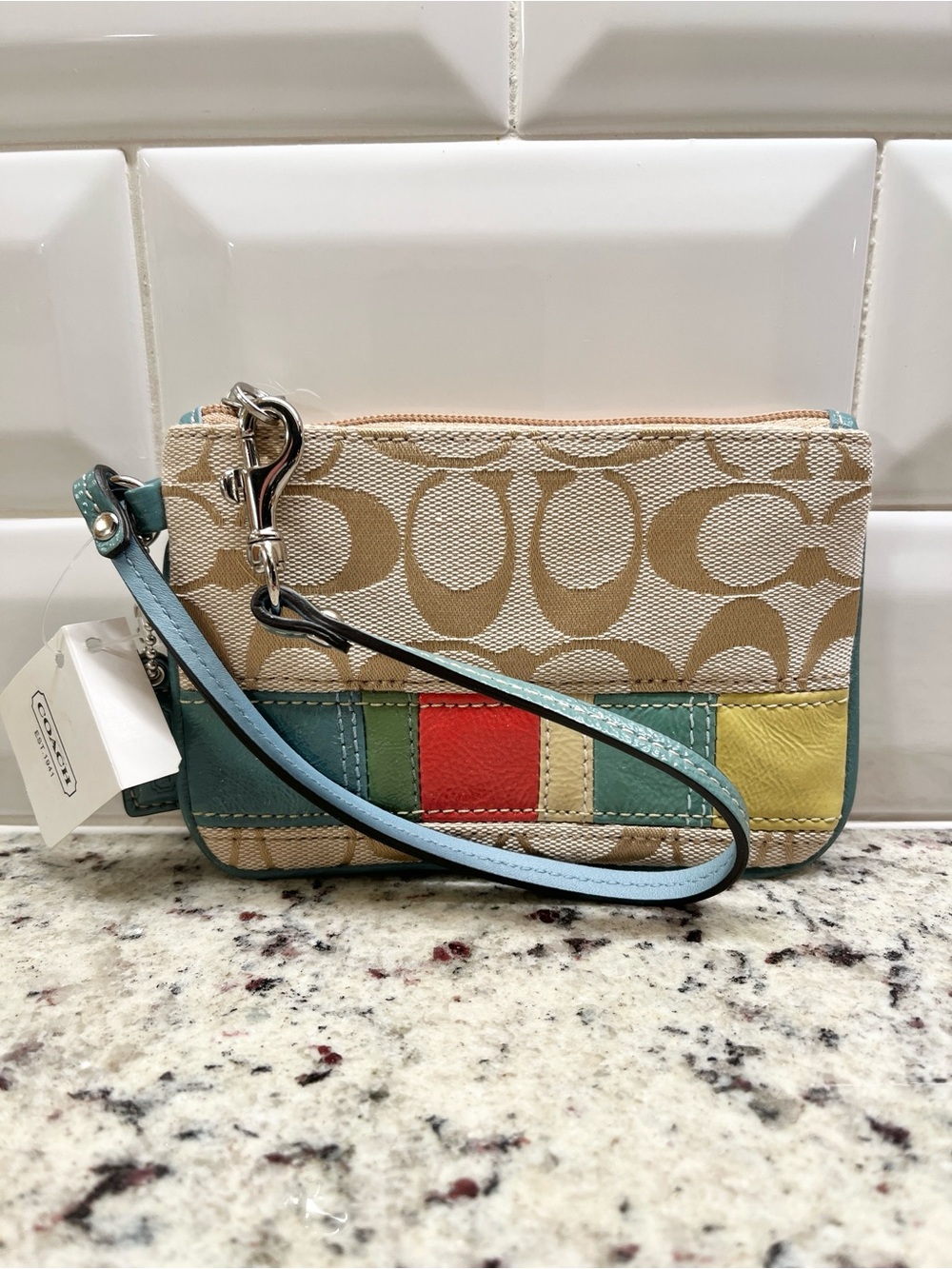 Coach Signature Multi-Color Striped Wristlet NWT